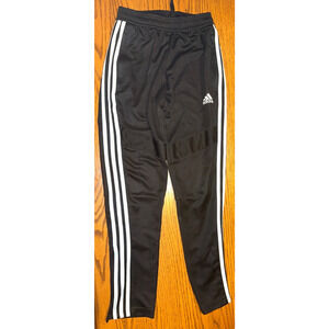 Adidas Youth Medium Black 3 Stripe Track Pants Zipper Ankle Joggers